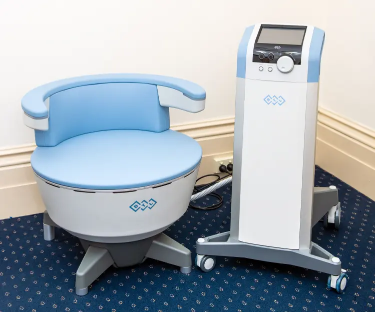 Pelvic floor therapy session with Emsella